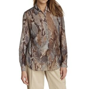 L'AGENCE Snakeskin Print Button Up Silk Cotton Blend Shirt Size 6